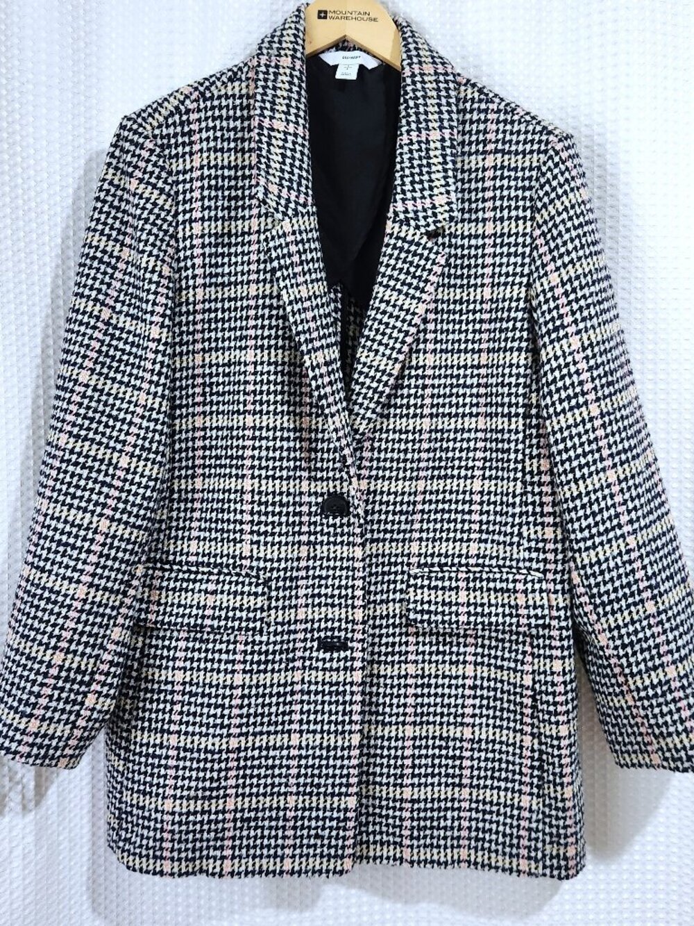 Old Navy Boucle Tweed Blazer Jacket Women Large Oversized Plaid Houndstooth Wool